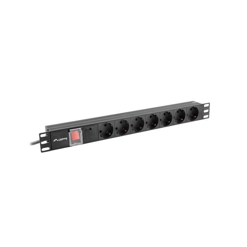 LISTWA ZASILAJĄCA RACK PDU 19" LANBERG 1U 16A 7X SCHUKO 2M CZARNA