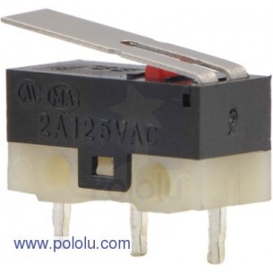 Pololu 1401 - Mini Snap-Action Switch with 13.5mm Lever: 3-Pin, SPDT, 2A