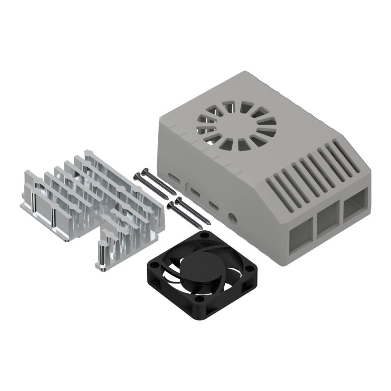 Z-Pi4 SET 3 ABS - Zestaw do sbc raspberry pi4 składający się z jasnoszarej obudowy z-pi4, radiatora zhs pi4 i wentylatora fan ee