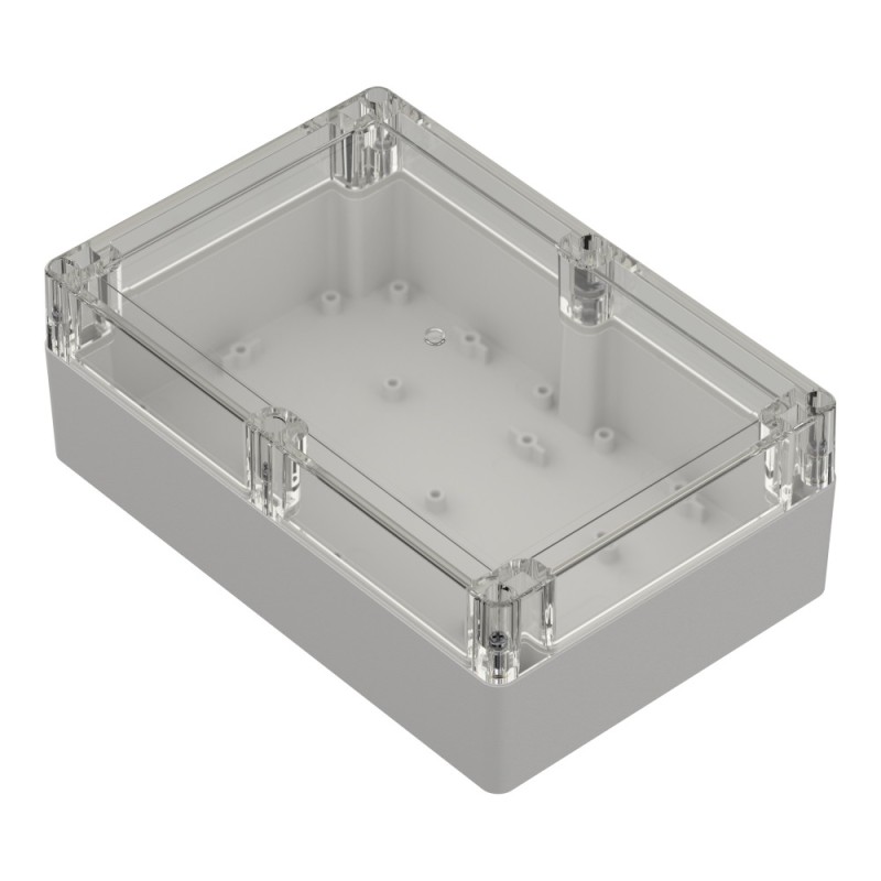 ZP210.140.75Jp TM ABS-PC - Plastic enclosure ZP210.140.75 lightgray, transparent lid with brass bushing ABS-PC