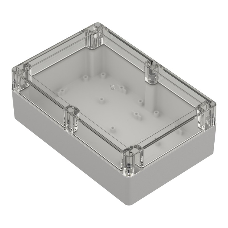 ZP210.140.75SJp-IP67 TM ABS-PC - Enclosure hermetically sealed ZP210.140.75 lightgray, transparent lid with brass bushing ABS-PC