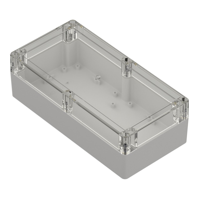 ZP240.120.75Jp TM ABS-PC - Plastic enclosure ZP240.120.75 lightgray, transparent lid with brass bushing ABS-PC