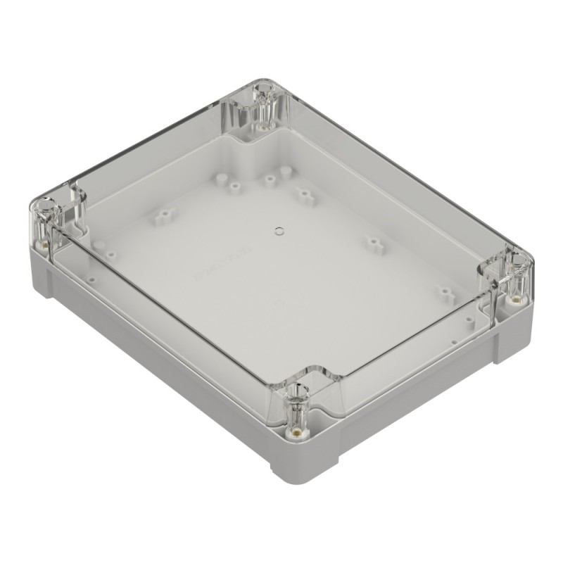 ZP240.190.60SJp-IP67 TM ABS-PC - Enclosure hermetically sealed ZP240.190.60 lightgray, transparent lid with brass bushing ABS-PC