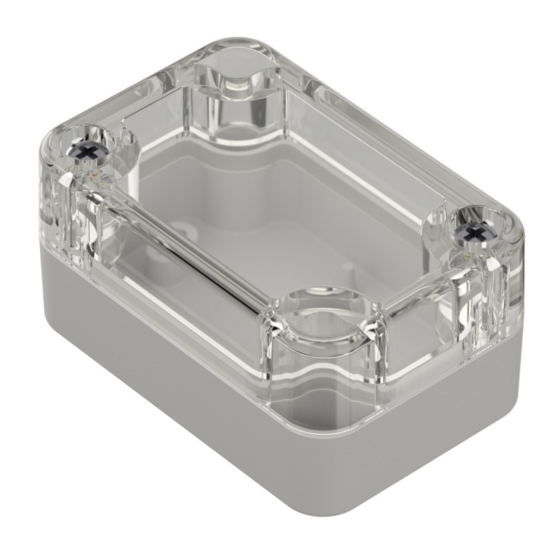 ZP60.40.30Jp TM PC - Plastic enclosure ZP60.40.30 lightgray, transparent lid with brass bushing PC