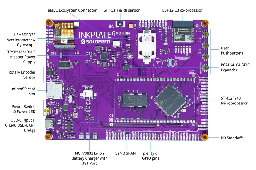 Soldered Inkplate 6MOTION - PCB hardware overview