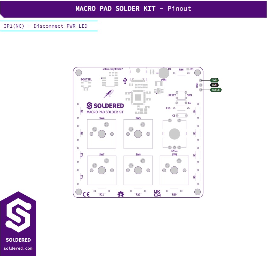 Soldered Macro Pad Solder Kit - component layout and pinout